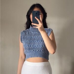 ZARA | Blue Cowl Neck Cable Knit Sweater